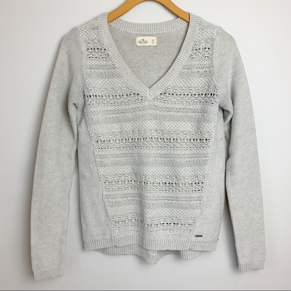 Hollister Gray Knit V Neck Sweater